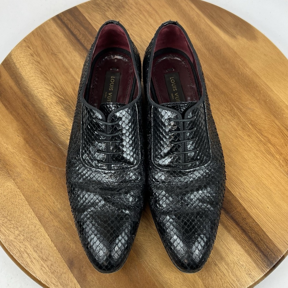 Mens Louis Vuitton Compass Noir‎ Black Python Dress Shoes Oxfords Size 6.5 N GUC - Picture 7 of 12